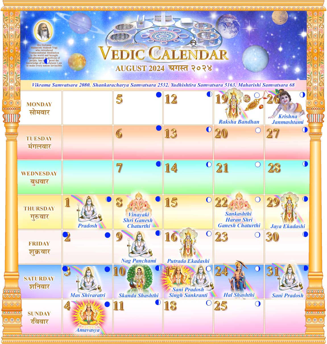 Vedic Calendar August